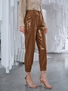 SHEIN Pantalones rectos PU - Marrón - Ver 7
