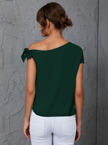 SHEIN Clasi 素色斜肩襯衫 - 墨綠色 - 查看 2