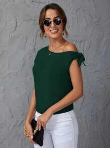 SHEIN Clasi 素色斜肩襯衫 - 墨綠色 - 查看 3