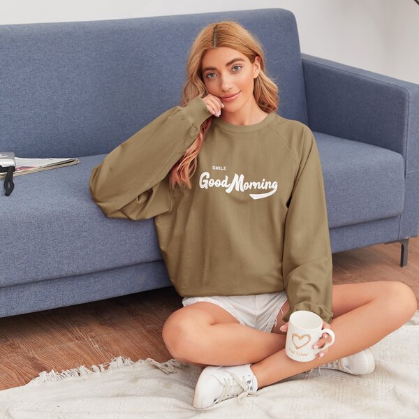 

Letter Graphic Raglan Sleeve Pullover, Brown