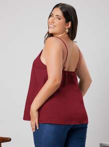 SHEIN LUNE Plus Solid Scallop Trim Cami Top - Burgundy - View 2
