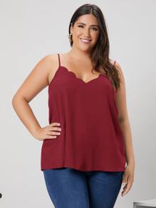 SHEIN LUNE Plus Solid Scallop Trim Cami Top - Burgundy - View 3
