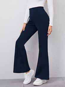 SHEIN EZwear High Waist Flare Leg Trousers - Navy Blue - View 1