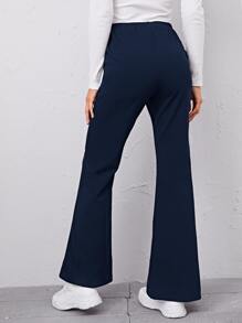 SHEIN EZwear High Waist Flare Leg Trousers - Navy Blue - View 2