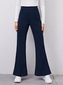 SHEIN EZwear High Waist Flare Leg Trousers - Navy Blue - View 3