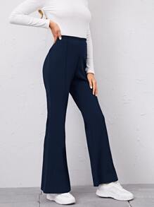 SHEIN EZwear High Waist Flare Leg Trousers - Navy Blue - View 5