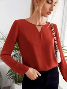 SHEIN Clasi 素色鎖眼領口襯衫 - 亮橙色 - 查看 1