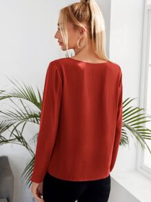 SHEIN Clasi 素色鎖眼領口襯衫 - 亮橙色 - 查看 2