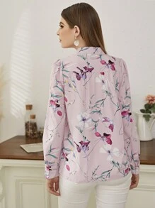 Mulvari Floral Print Notch Neck Blouse - Pink - View 2