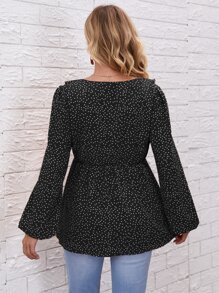 SHEIN Maternity Polka Dot Ruffle Trim Blouse - Black - View 2