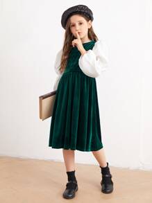 SHEIN Đầm Gái Dây kéo Khối Màu Hấp dẫn - Màu xanh lá cây đậm - Xem 3