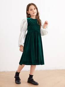 SHEIN Đầm Gái Dây kéo Khối Màu Hấp dẫn - Màu xanh lá cây đậm - Xem 4