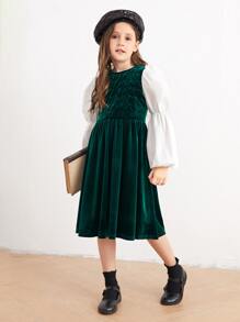 SHEIN Đầm Gái Dây kéo Khối Màu Hấp dẫn - Màu xanh lá cây đậm - Xem 5