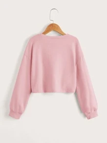 SHEIN Casual Long Sleeve Sweatshirt For Tween Girls Featuring Twist Front And Drop Shoulder Design - Baby Pink - View 2