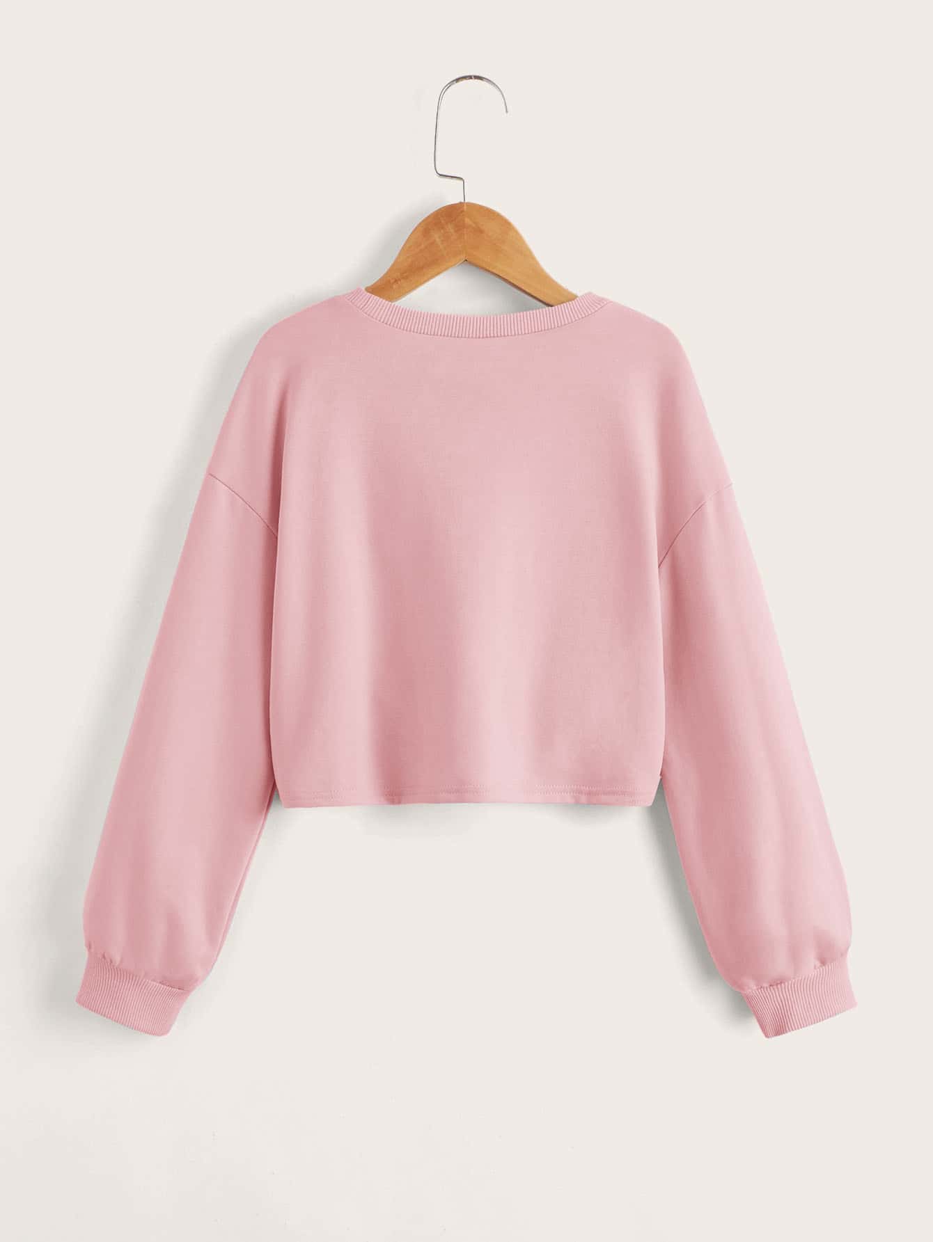 SHEIN Casual Long Sleeve Sweatshirt For Tween Girls Featuring Twist Front And Drop Shoulder Design - Baby Pink - View 2