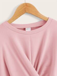 SHEIN Casual Long Sleeve Sweatshirt For Tween Girls Featuring Twist Front And Drop Shoulder Design - Baby Pink - View 4