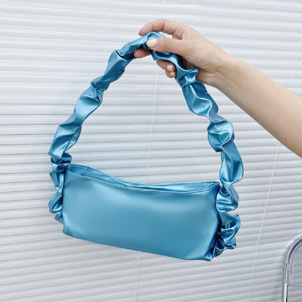 

Ruched Handle Shoulder Baguette Bag, Baby blue