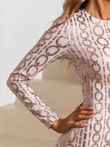 Missord Geo And Chain Pattern Sequin Bodycon Dress - Gold - View 3