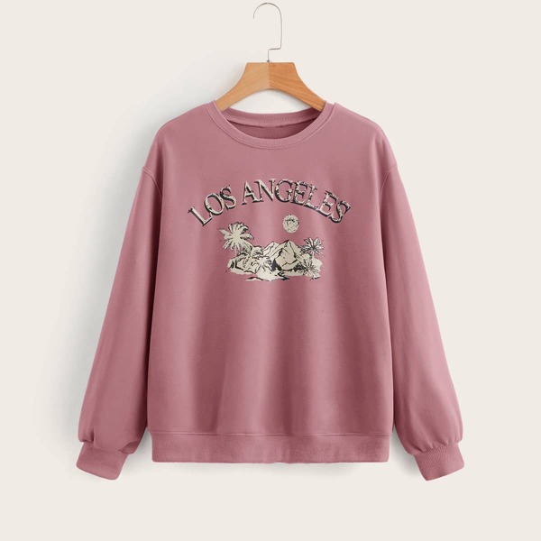 

Teen Girls Letter Graphic Pullover, Dusty pink