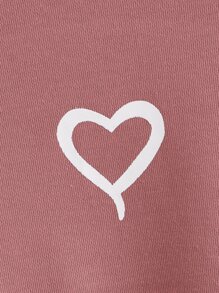 SHEIN Áo nỉ nữ tuổi teen in hình trái tim, có túi phía trước, thích hợp cho mùa Thu/Đông. - Bụi hồng - Xem 6