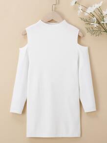 Toddler Girls Cold Shoulder Jumper Dress - White - View 1