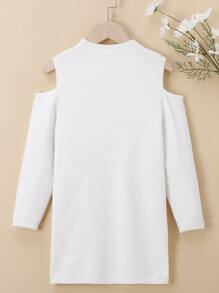 Toddler Girls Cold Shoulder Jumper Dress - White - View 2