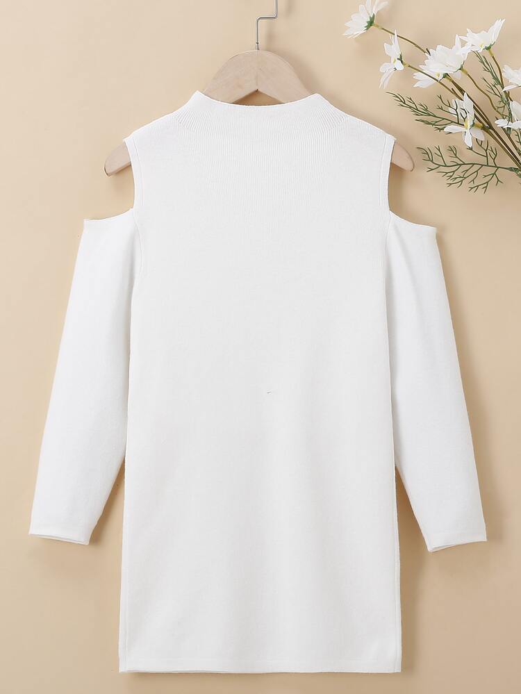 小女童挖肩毛衣洋裝 - 白色 - 查看 2