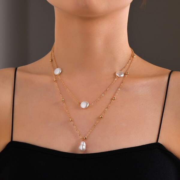

Faux Pearl Decor Layered Necklace, Multicolor