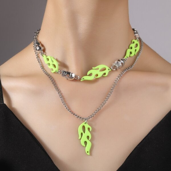 

2pcs Halloween Skull Decor Necklace, Green