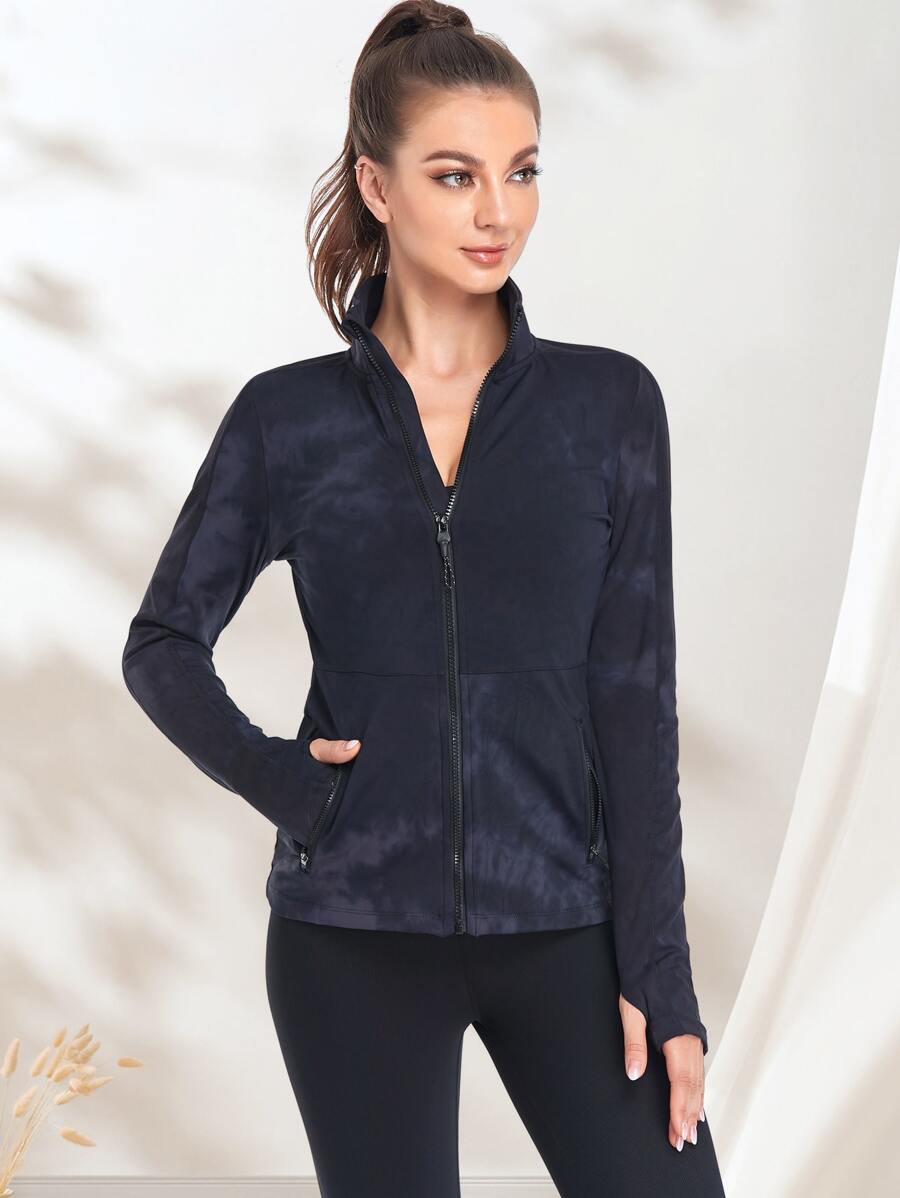 VUTRU Stand Collar Zip Up Sports Jacket Compression Shirt - Navy Blue - View 1