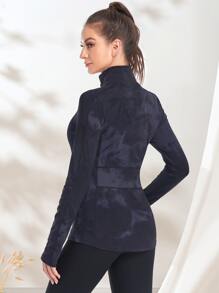 VUTRU Stand Collar Zip Up Sports Jacket Compression Shirt - Navy Blue - View 2