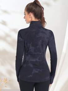 VUTRU Stand Collar Zip Up Sports Jacket Compression Shirt - Navy Blue - View 4