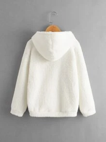 SHEIN Áo nỉ in hình gấu bông thêu chữ cho bé trai tuổi teen - trắng - Xem 2