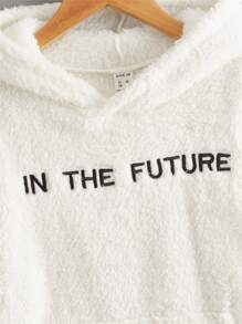 SHEIN Áo nỉ in hình gấu bông thêu chữ cho bé trai tuổi teen - trắng - Xem 3