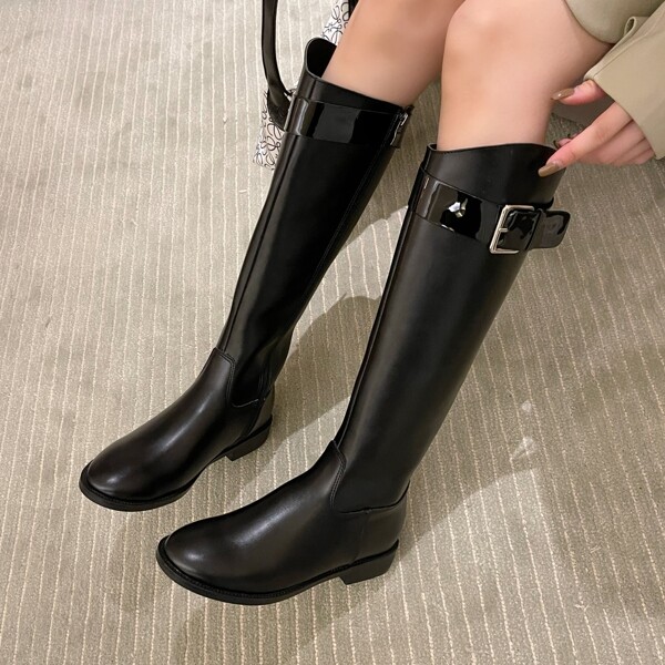

Minimalist Buckle Side Zipper Boots, Black