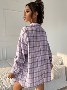 SHEIN EZwear Tartan Print Drop Shoulder Blouse