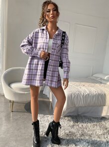 SHEIN EZwear Tartan Print Drop Shoulder Blouse