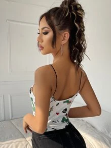 SHEIN EZwear Áo hai dây Lộ Lưng Hoạt hình Lá thư Gợi cảm - Nhiều màu - Xem 2