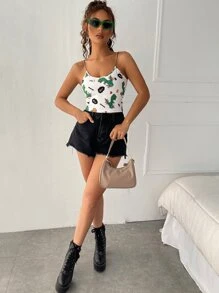 SHEIN EZwear Áo hai dây Lộ Lưng Hoạt hình Lá thư Gợi cảm - Nhiều màu - Xem 3