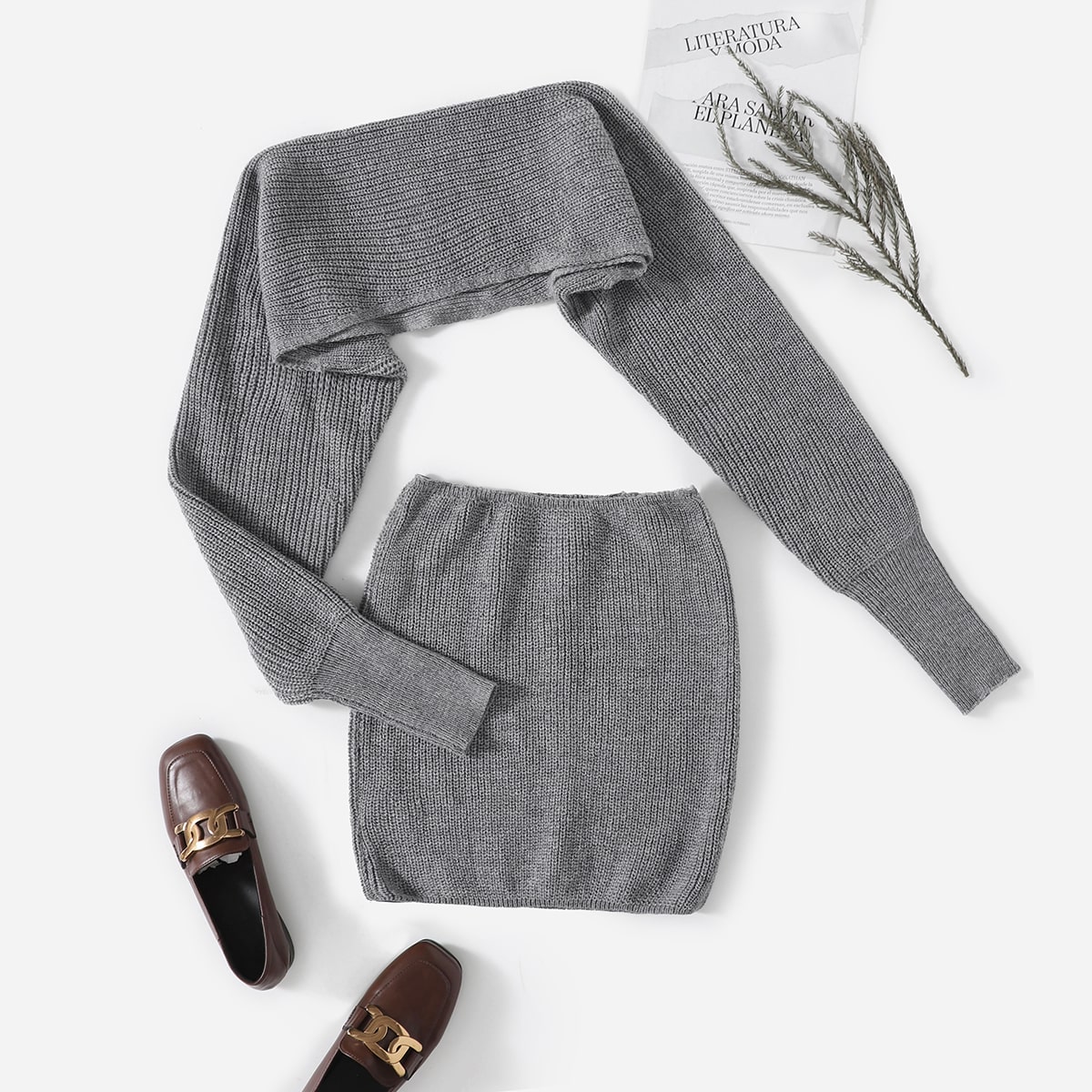 размера плюс вязаный Топ без бретелек & Болеро