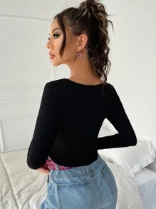 SHEIN 蝴蝶鏈條前上衣 - 黑色 - 查看 2