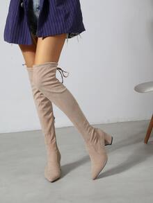 Tie Back Design Chunky Heeled Over Knee Sock Boots - Apricot - View 5