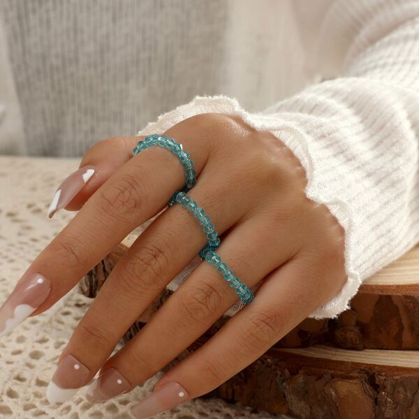 

3pcs Beaded Cuff Ring, Blue