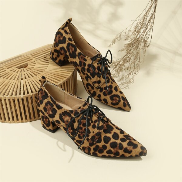 

Leopard Graphic Lace Up Front Point Toe Oxfords, Multicolor