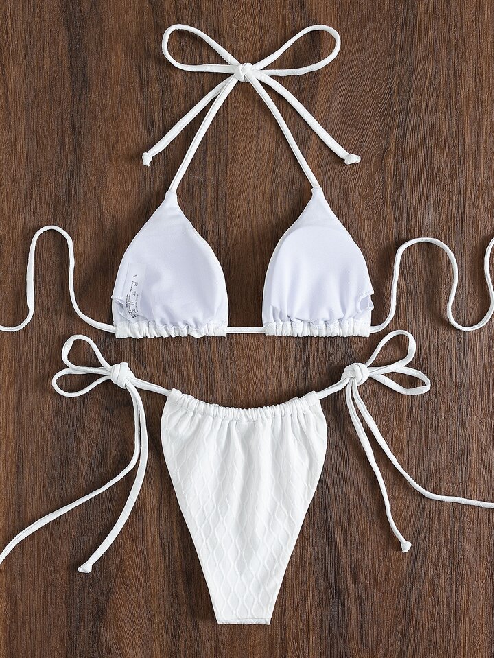 shein textured triangle tie side bikini