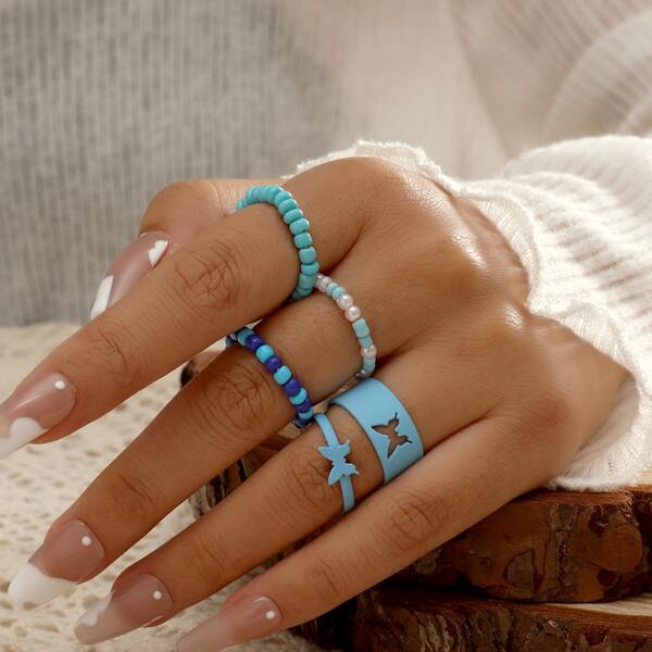 

5pcs Butterfly Decor Ring, Multicolor