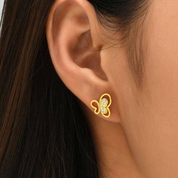 

18K Gold Plated Zircon Butterfly Decor Stud Earrings, Multicolor