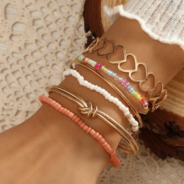 

6pcs Heart Design Bangle, Multicolor