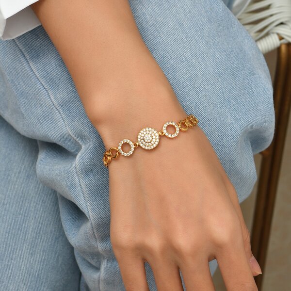 

18K Gold Plated Zircon Round Decor Bracelet, Multicolor