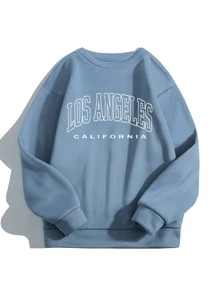 SHEIN EZwear Áo nỉ In thư Thả vai - Màu xanh bụi bặm - Xem 1